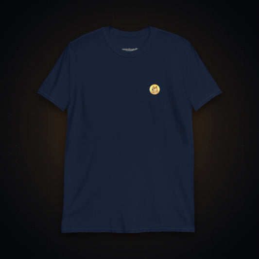 Doge Coin Logo T-Shirt on dark crypto background