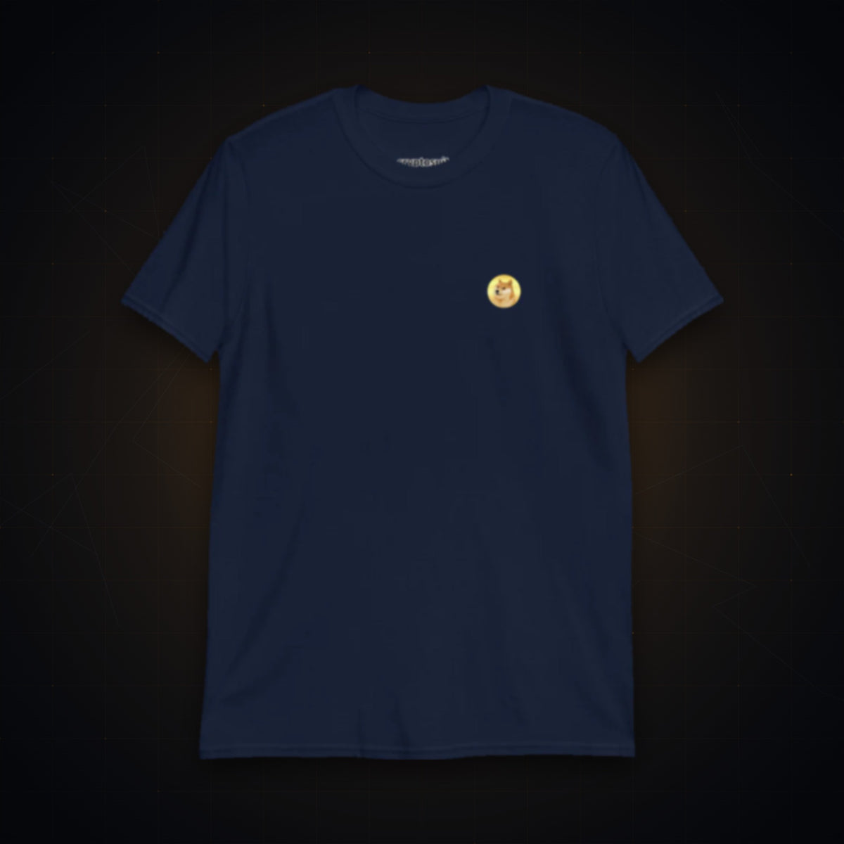 Doge Coin Logo T-Shirt on dark crypto background